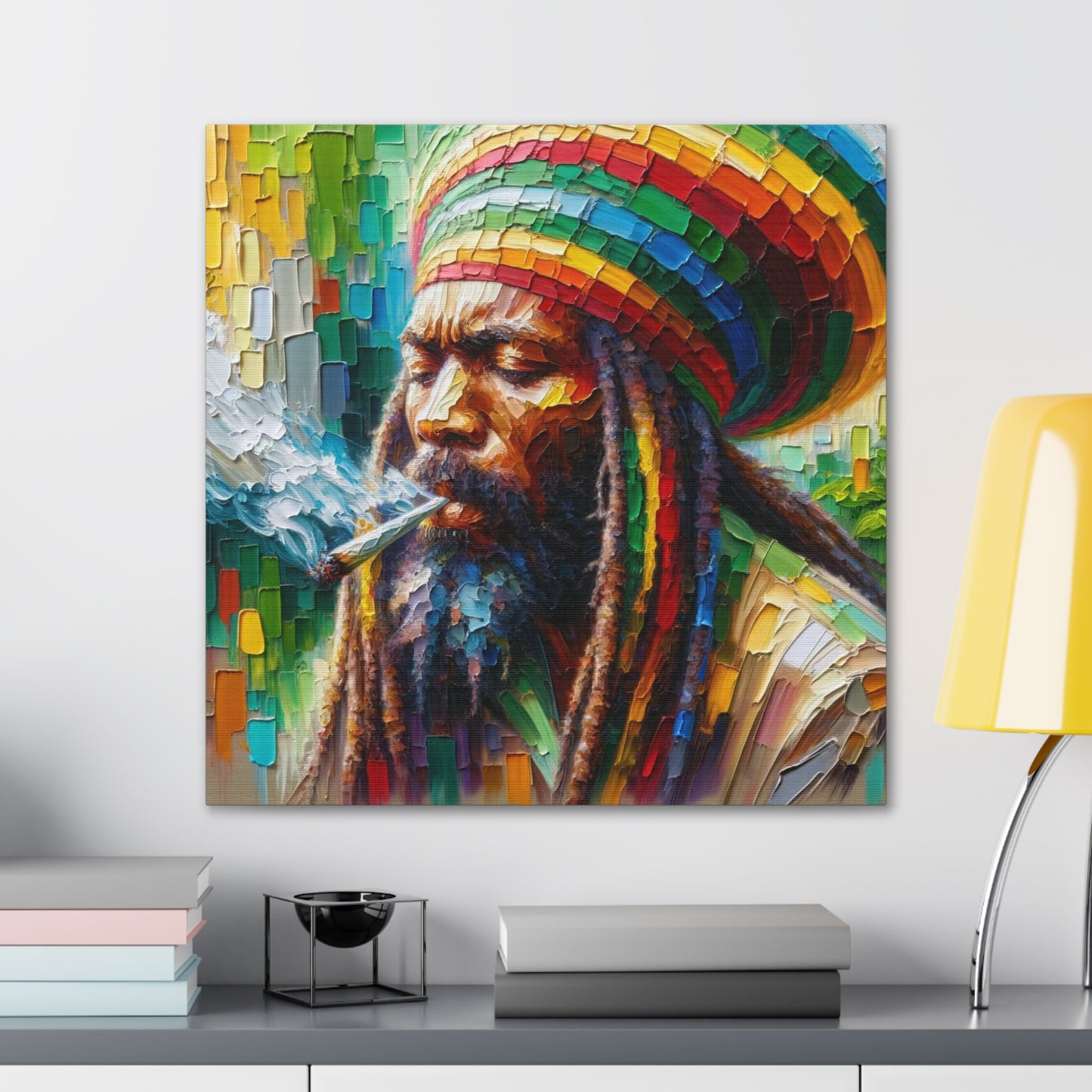 Art Print of Rastaman#2, Oil Finish, West Indian Ethnicity, Cultural, Heritage, Afro-Caribbean Man, Semi-Abstract, Canvas Gallery Wrap