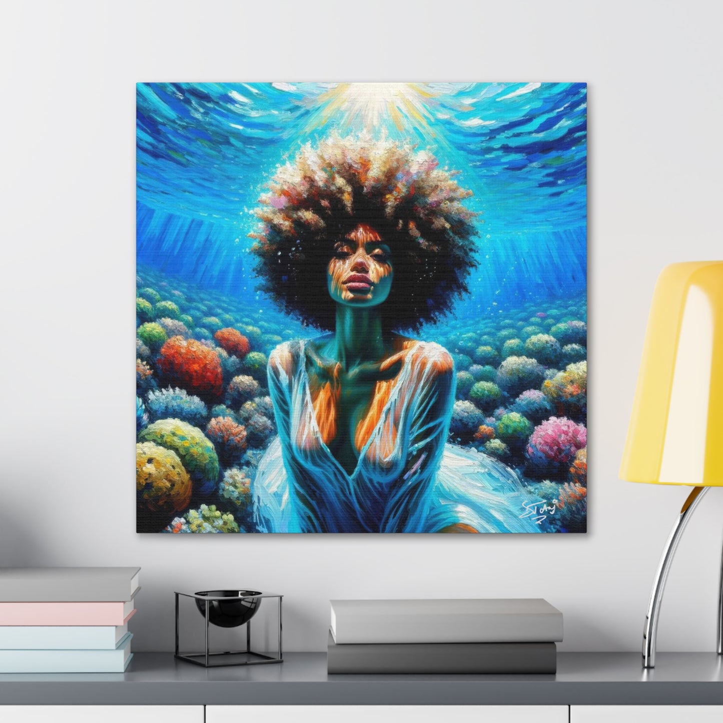 Art Print, Afro-Caribbean Woman, "Submerged" Oil Finish, West Indian Ethnicity, Cultural, Heritage, Abstract, Canvas Gallery Wrap