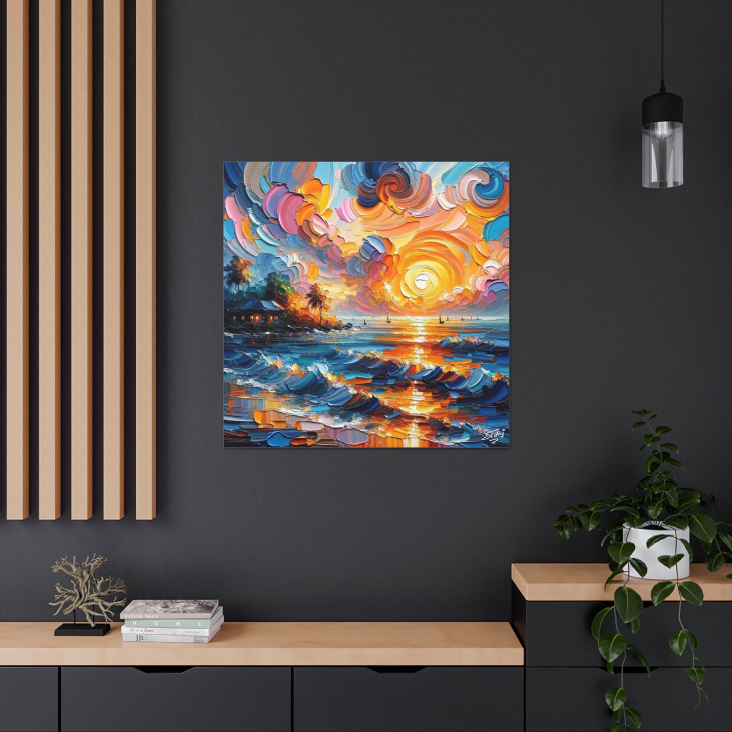 Art Print of Caribbean Sunset, Abstract, Oil Painting, West Indian Art, Canvas Gallery Wraps