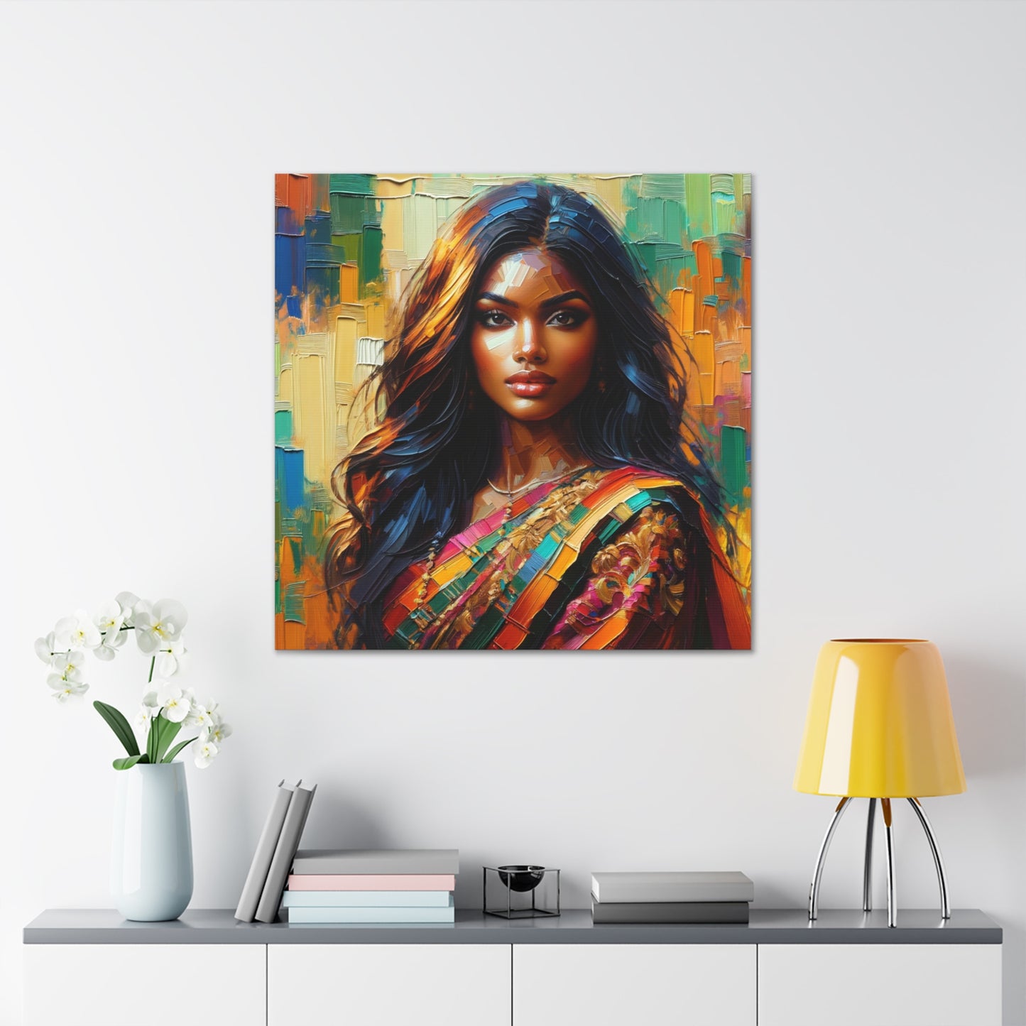 Art Print#2 of Indo-Caribbean Woman, Oil Finish, West Indian Ethnicity, Cultural, Heritage, Art, Black Woman, Canvas Gallery Wraps