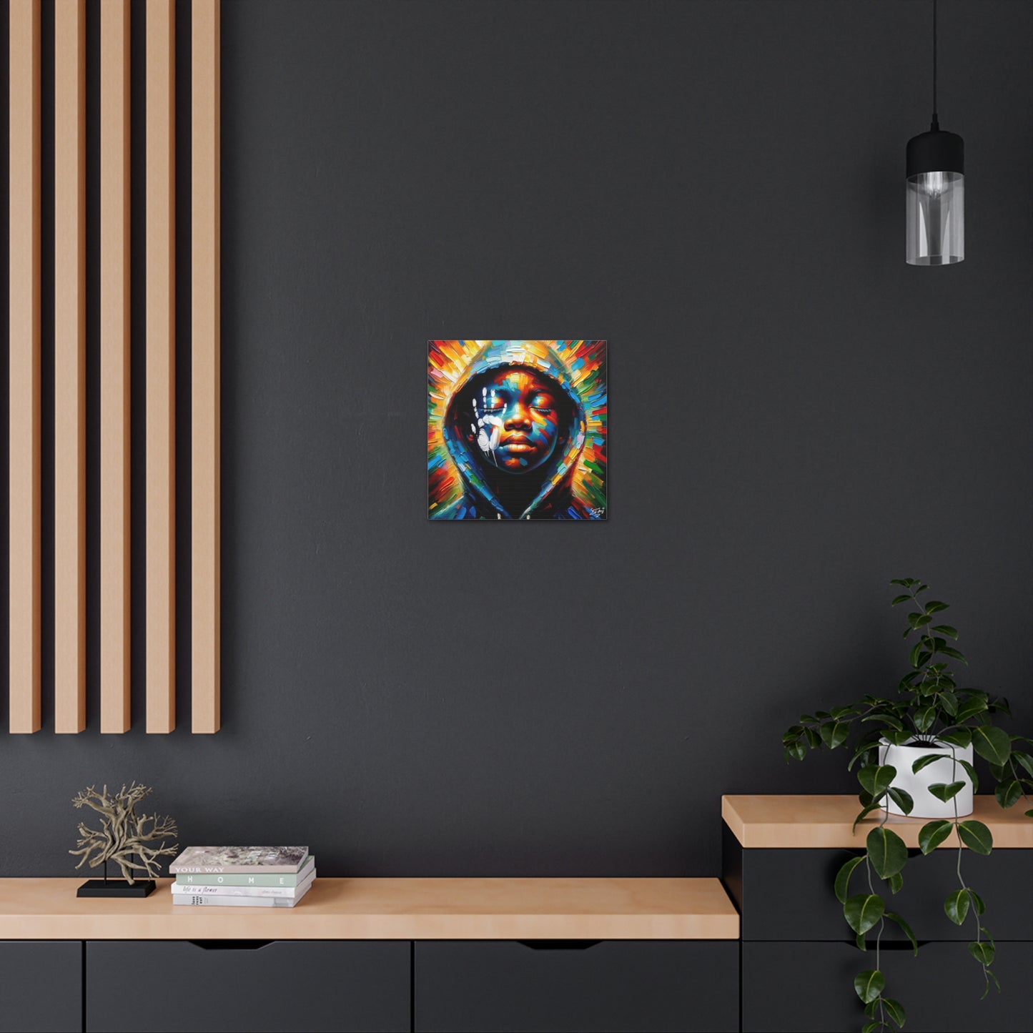 Art Print, Afro-Caribbean Boy "The Resistance," Oil Finish, West Indian Ethnicity, Cultural, Heritage, Semi-Abstract, Canvas Gallery Wrap