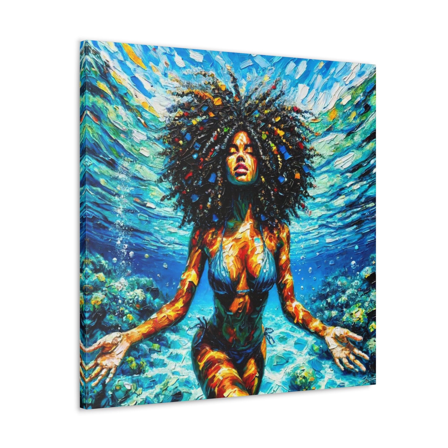 Art Print, Afro-Caribbean Woman, "Submerged" Abstract Oil Finish, West Indian Ethnicity, Cultural, Heritage, Abstract, Canvas Gallery Wrap