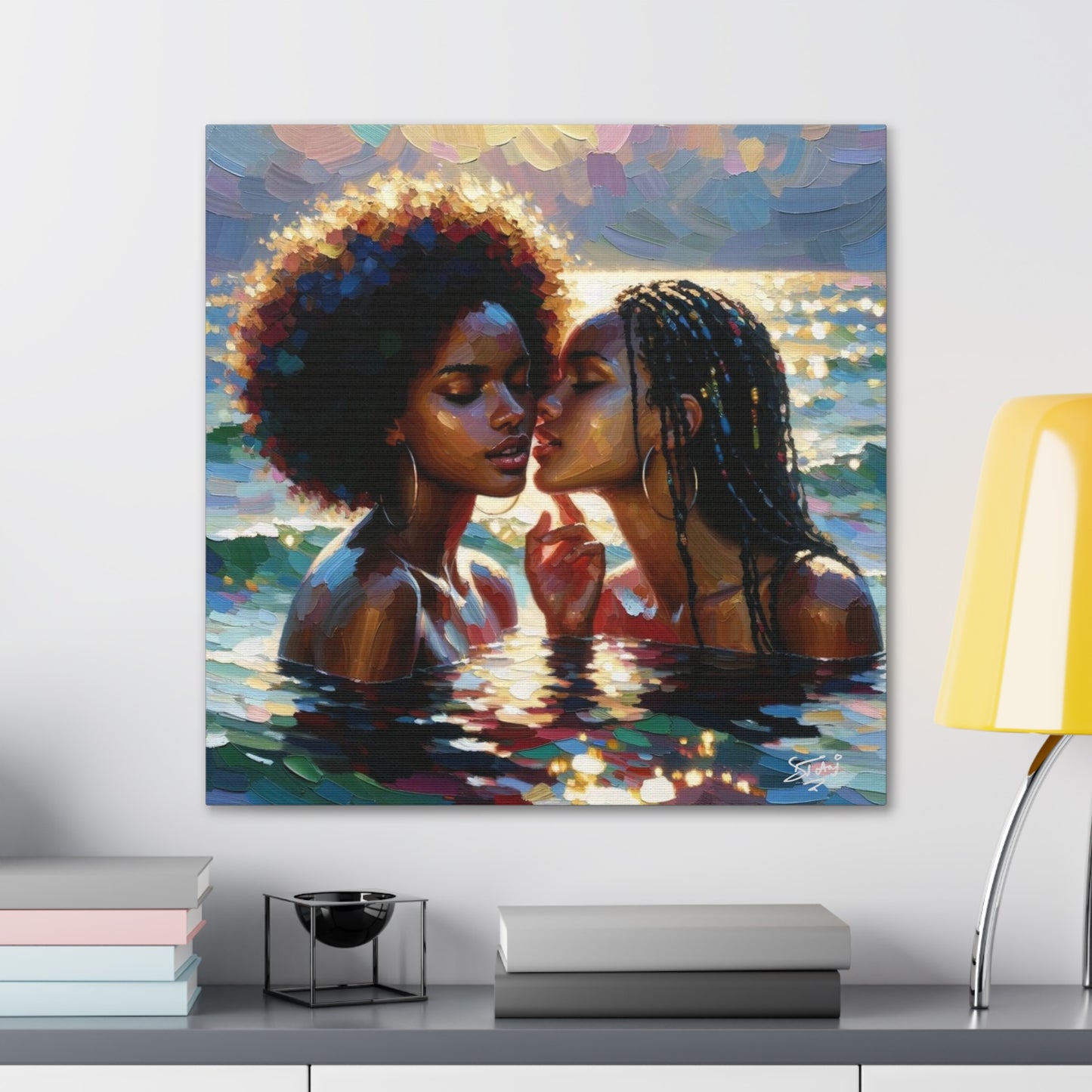 Art Print, Caribbean Couple, "No Boundaries" Semi-Abstract Oil Finish, West Indian Ethnicity, Cultural, Heritage, Abstract, Canvas Gallery Wrap