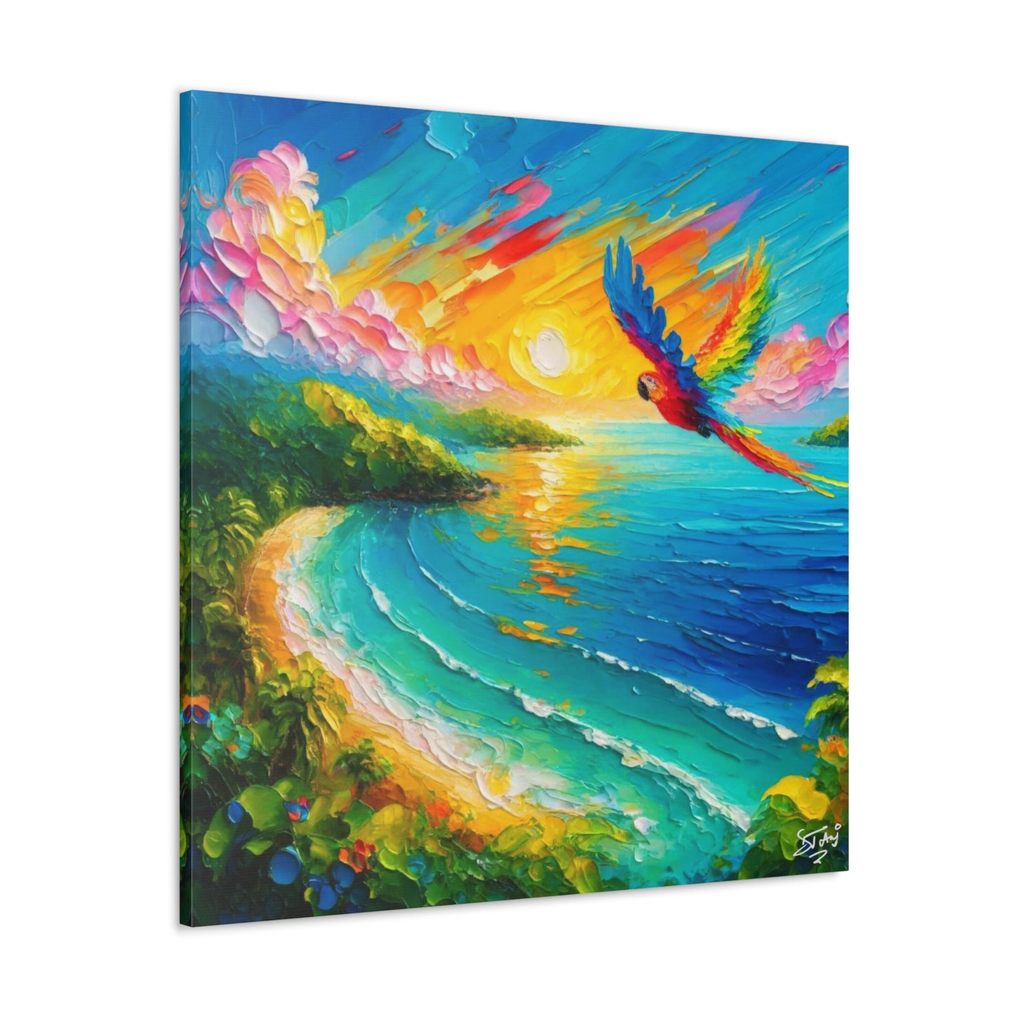 Art Print of Caribbean Beach Scene, West Indian Art, Canvas Gallery Wraps