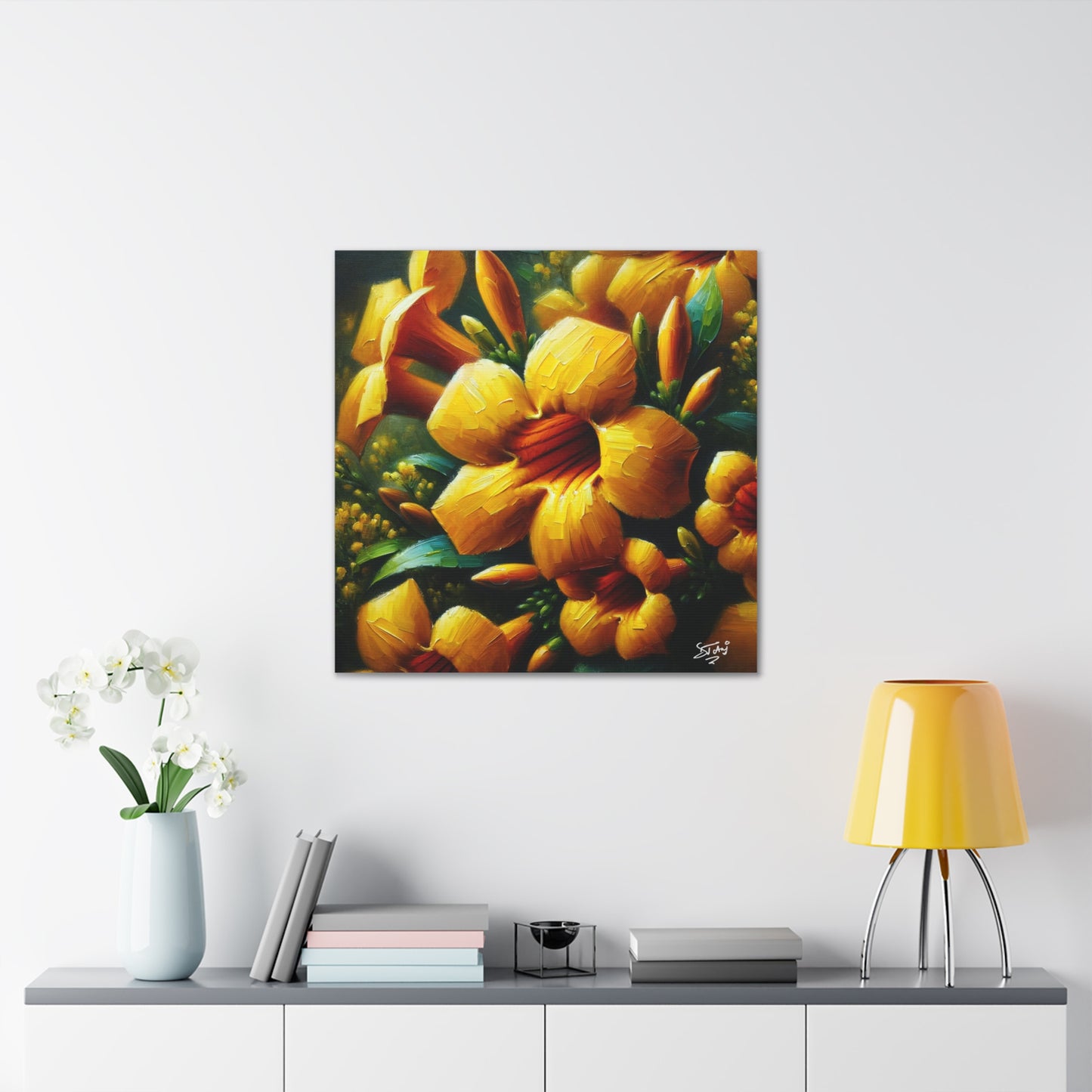 Print#3 of Yellow Allamanda Flowers, Oil Paint Finish, Caribbean, Tropical, Canvas Gallery Wraps