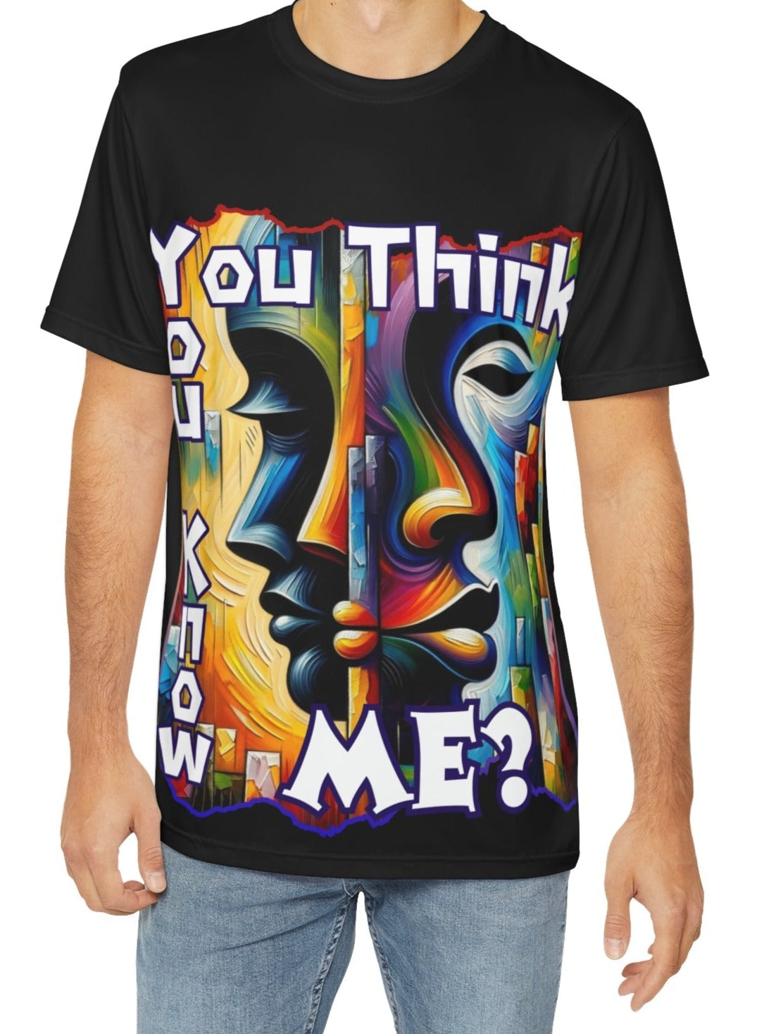 Men's Brushed Polyester Short Sleeve Tee (AOP), "You Think You Know Me?"