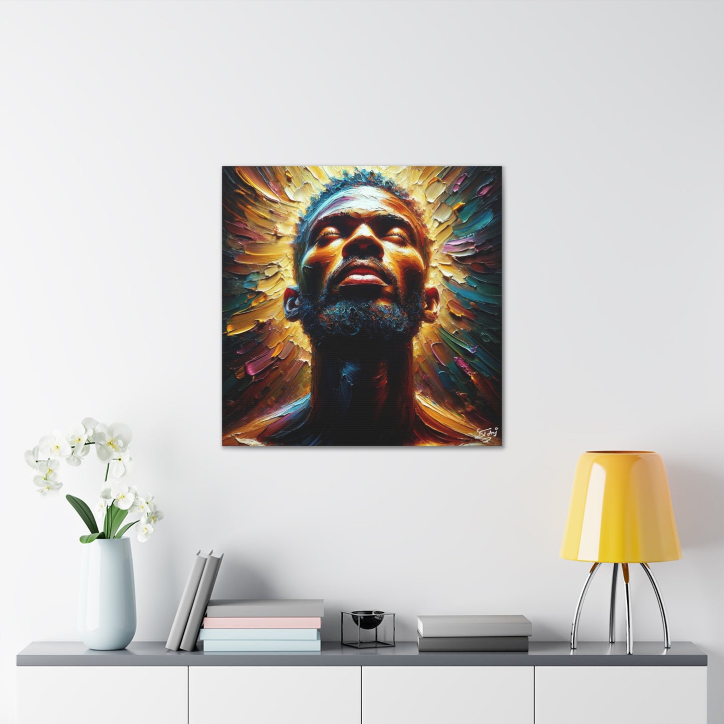 Art Print, Afro-Caribbean Man, "In the Light" Oil Finish, West Indian Ethnicity, Cultural, Heritage, Abstract, Canvas Gallery Wrap