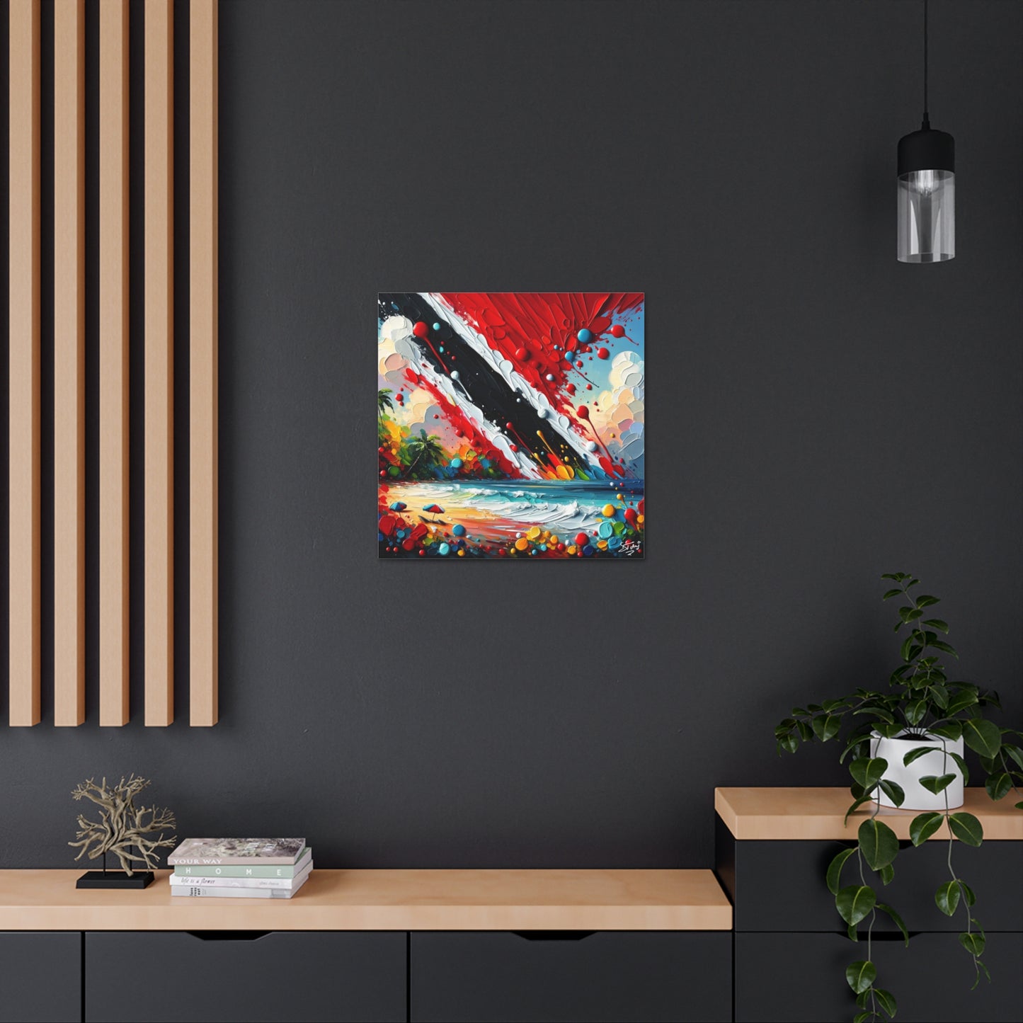 Art Print, Trinidad Abstract Scene, Oil Finish, Unity, One Love, Semi-Abstract, Canvas Gallery Wrap