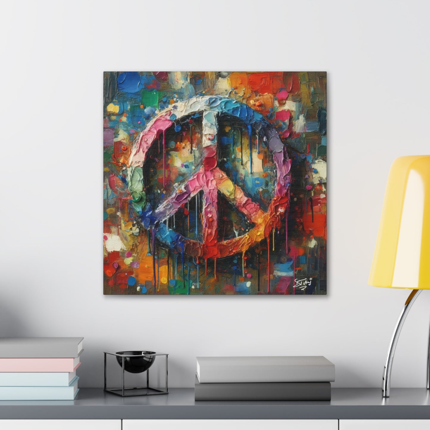 Art Print, "Peace" Oil Finish, Abstract, One Love, West Indian Ethnicity, Cultural, Heritage, Semi-Abstract, Canvas Gallery Wrap