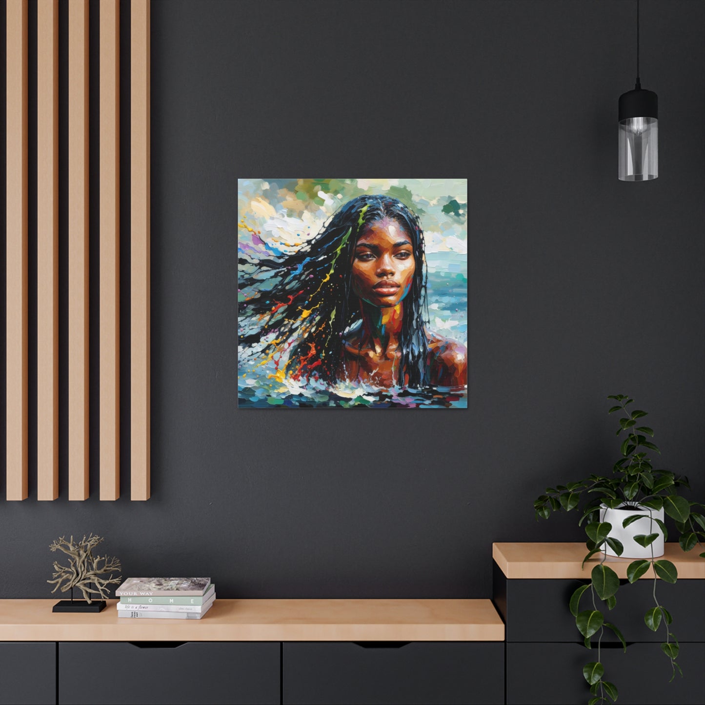 Art Print#4 of Trini Woman - Chilling in the Caribbean Sea, Oil Finish, West Indian Ethnicity, Cultural, Heritage Art, Canvas Gallery Wraps