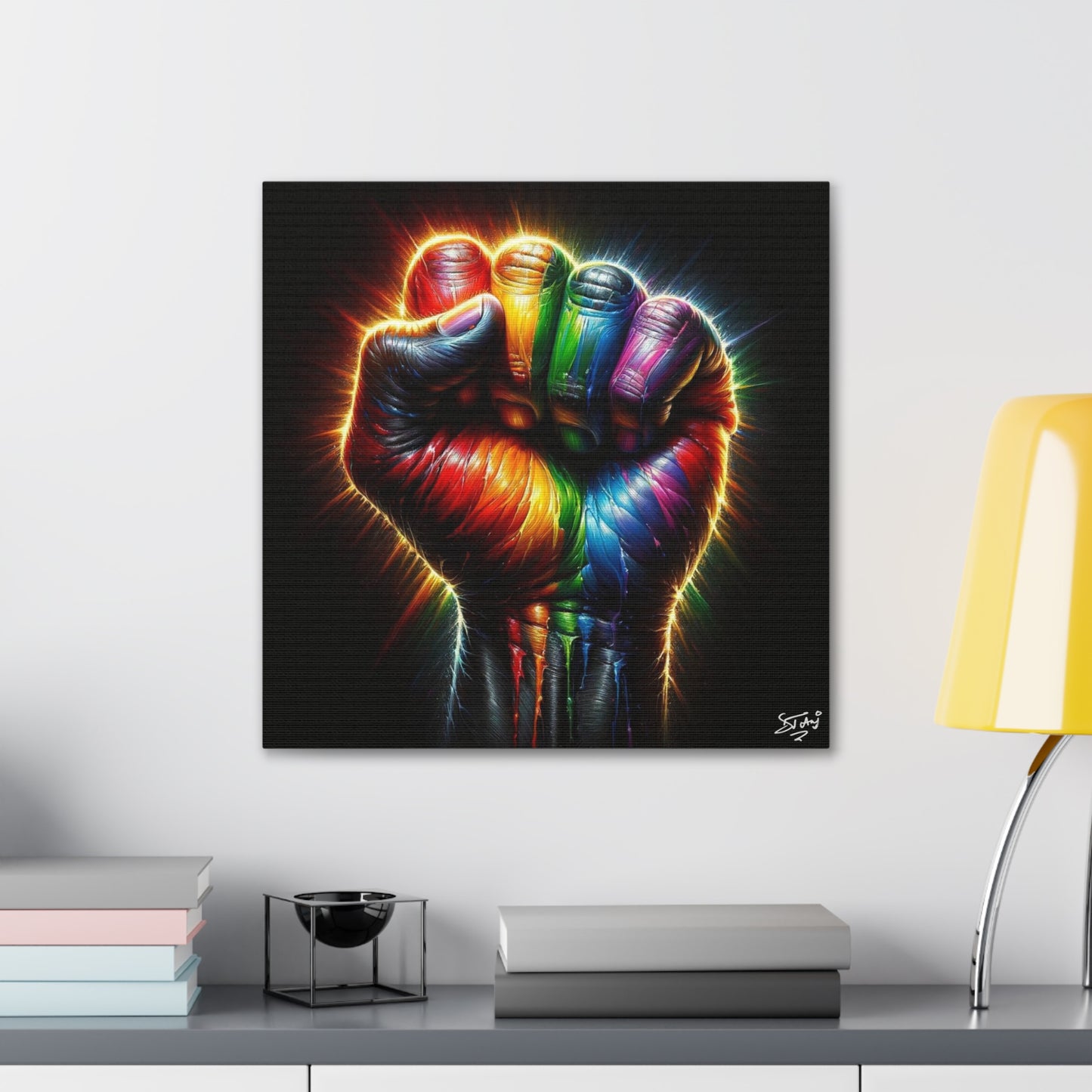 Art Print, Black Power, Oil Finish, Unity, One Love, Semi-Abstract, Canvas Gallery Wrap