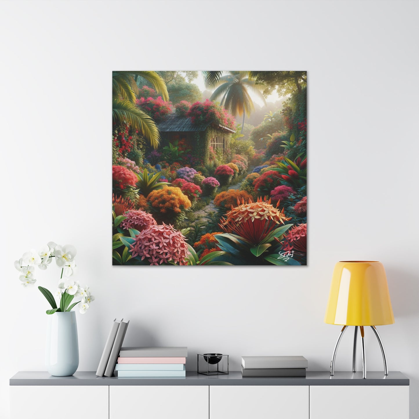 Oil Print of Ixora Garden in The Caribbean, Vibrant and Vivid Colors of Ixora flowers, Trinidad and Tobago, Canvas Gallery Wraps