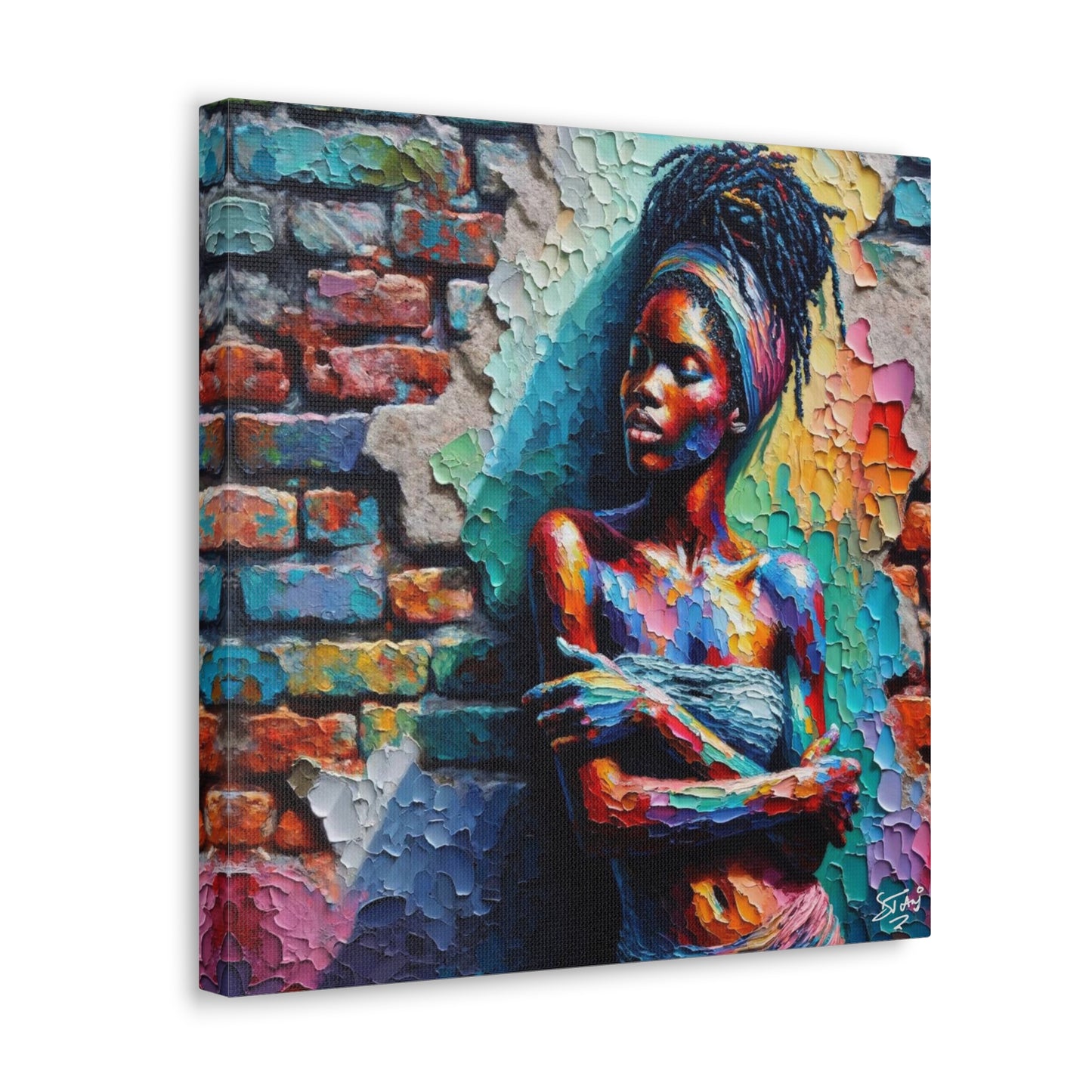 Art Print, Afro-Caribbean Woman "In Paint," (7) Oil Finish, West Indian Ethnicity, Cultural, Heritage, Semi-Abstract, Canvas Gallery Wrap