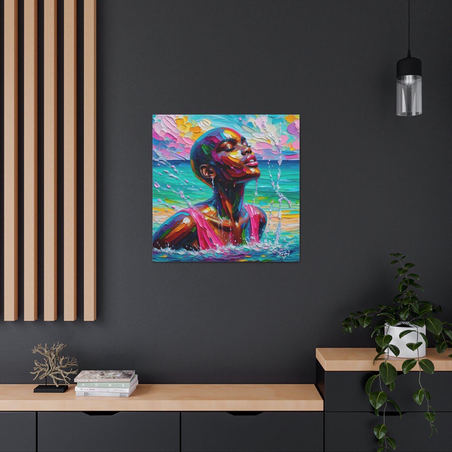 Art Print, Afro-Caribbean Woman, "Sea Bath" Abstract, Oil Finish, West Indian Ethnicity, Cultural, Heritage, Abstract, Canvas Gallery Wrap