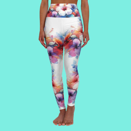 High Waisted Yoga Leggings (AOP) Hibiscus Foral Abstract Print