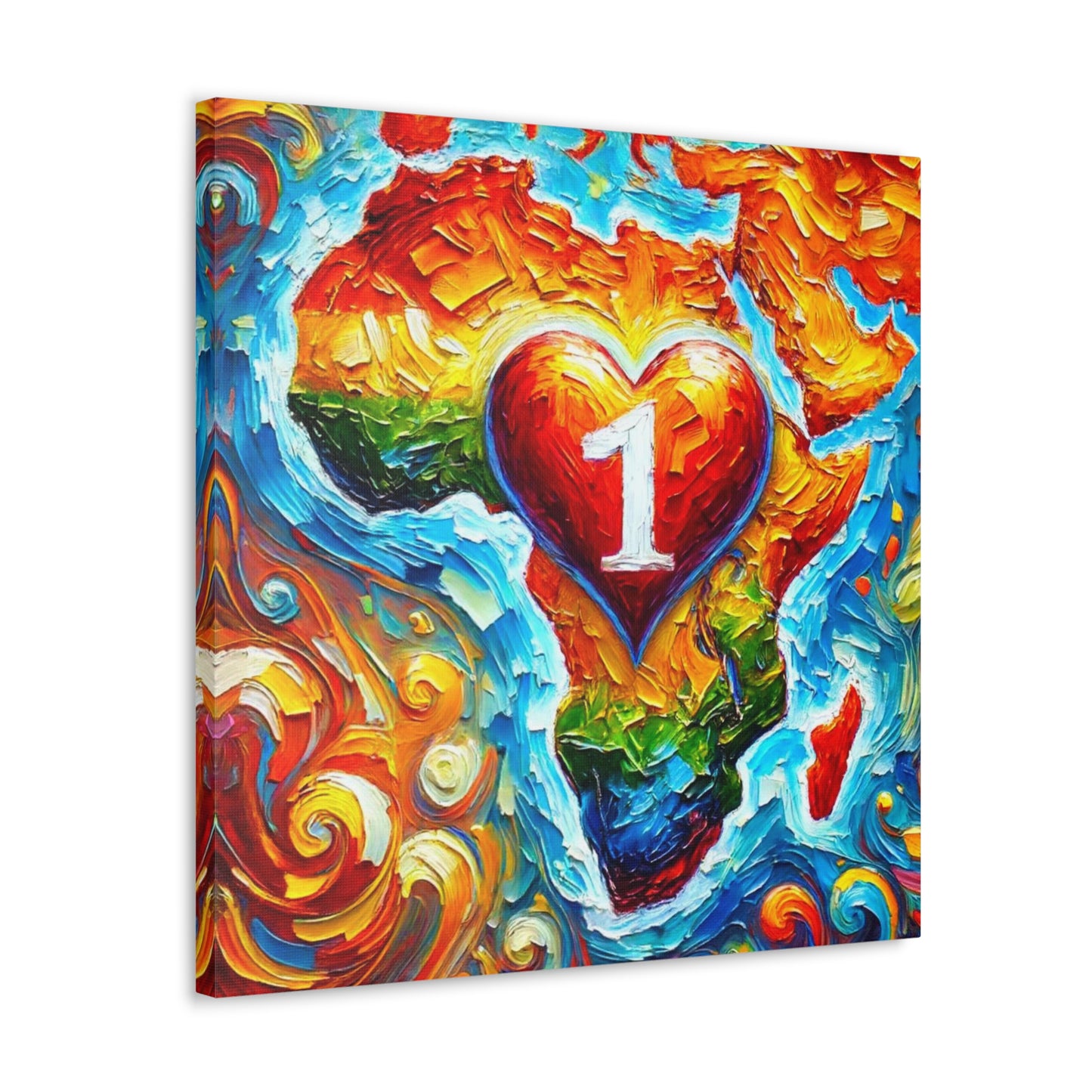 Art Print, "One Love" Oil Finish, Abstract, African Unity, Ethnicity, Cultural, Heritage, Semi-Abstract, Canvas Gallery Wrap