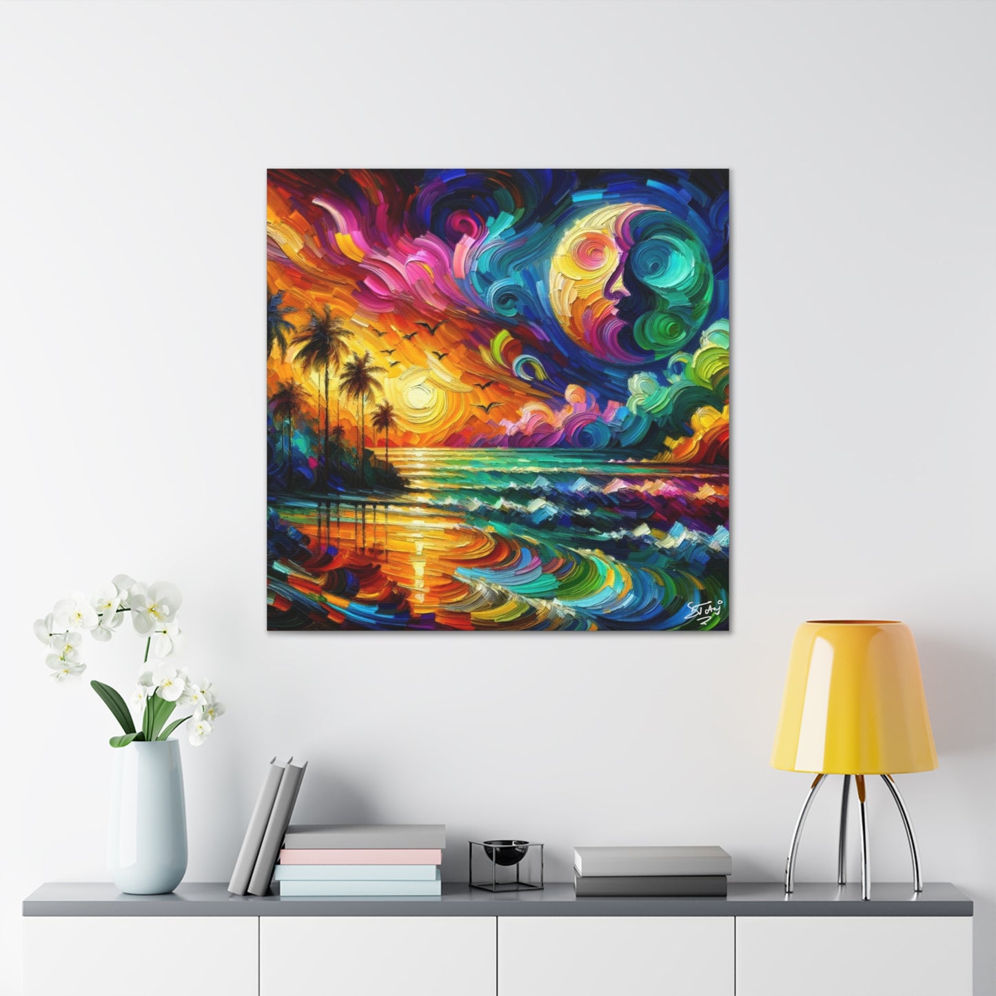 Art Print of Colorful Caribbean Sunset, Abstract, Oil Painting, West Indian Art, Canvas Gallery Wraps