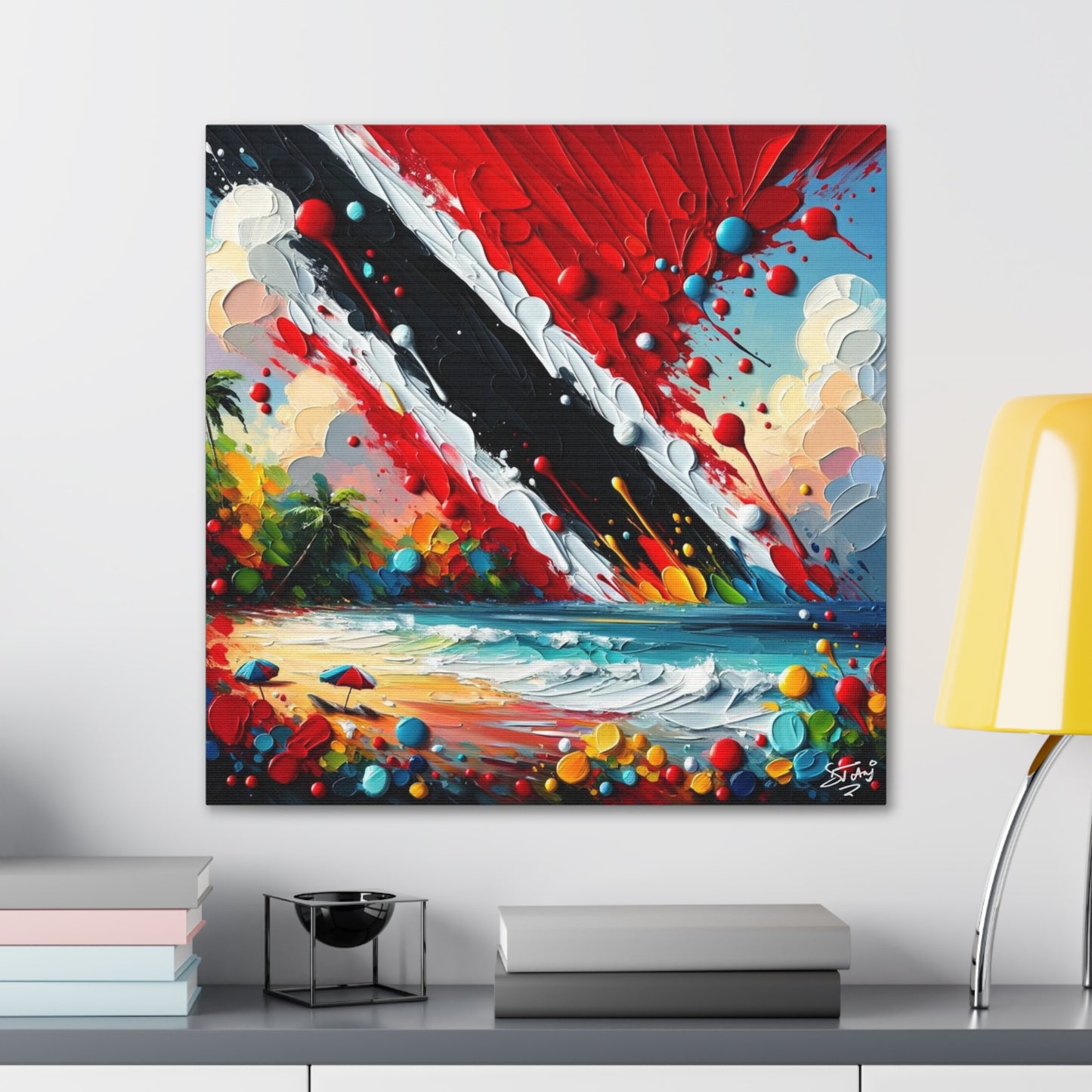 Art Print, Trinidad Abstract Scene, Oil Finish, Unity, One Love, Semi-Abstract, Canvas Gallery Wrap