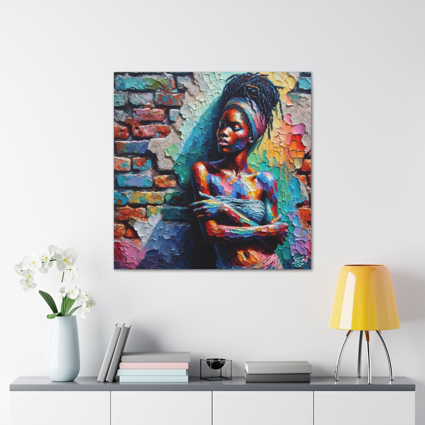 Art Print, Afro-Caribbean Woman "In Paint," (7) Oil Finish, West Indian Ethnicity, Cultural, Heritage, Semi-Abstract, Canvas Gallery Wrap