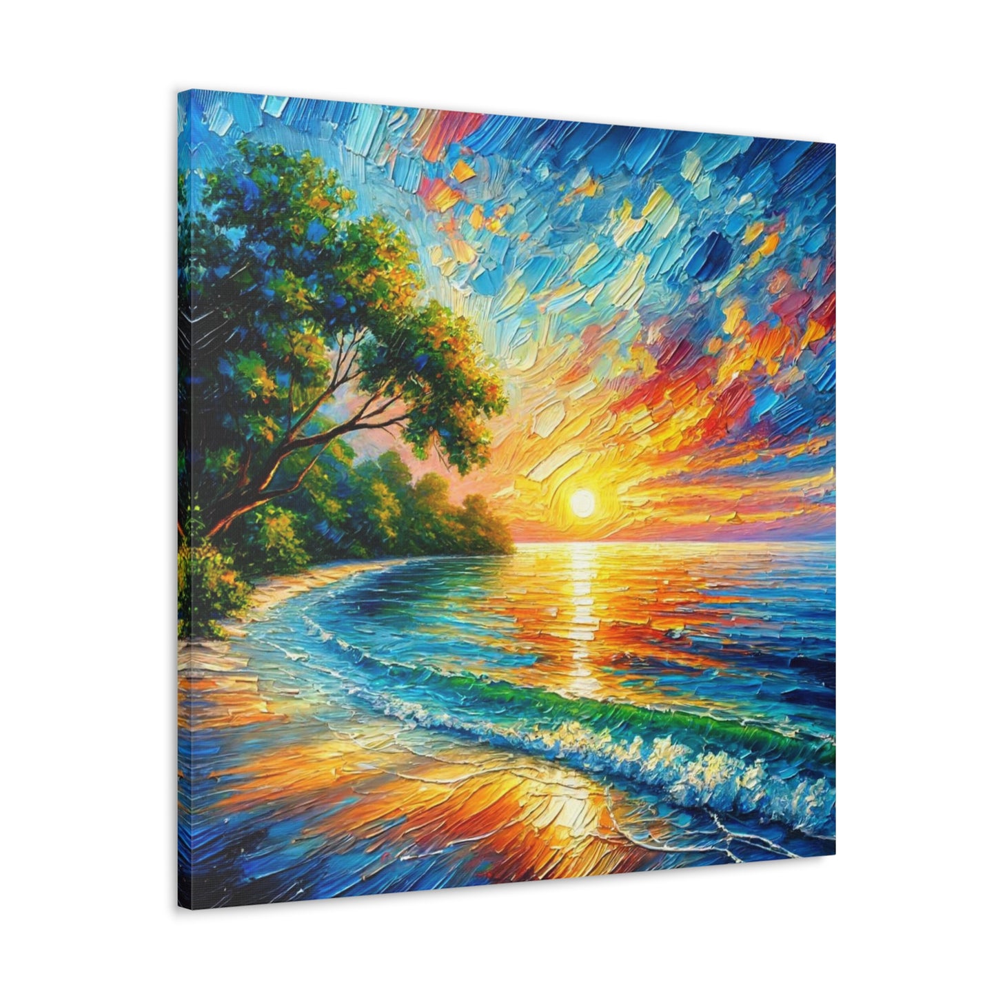 Art Print, Caribbean Sunset Beach Scene, Abstract, Oil Painting, West Indian Art, Canvas Gallery Wraps