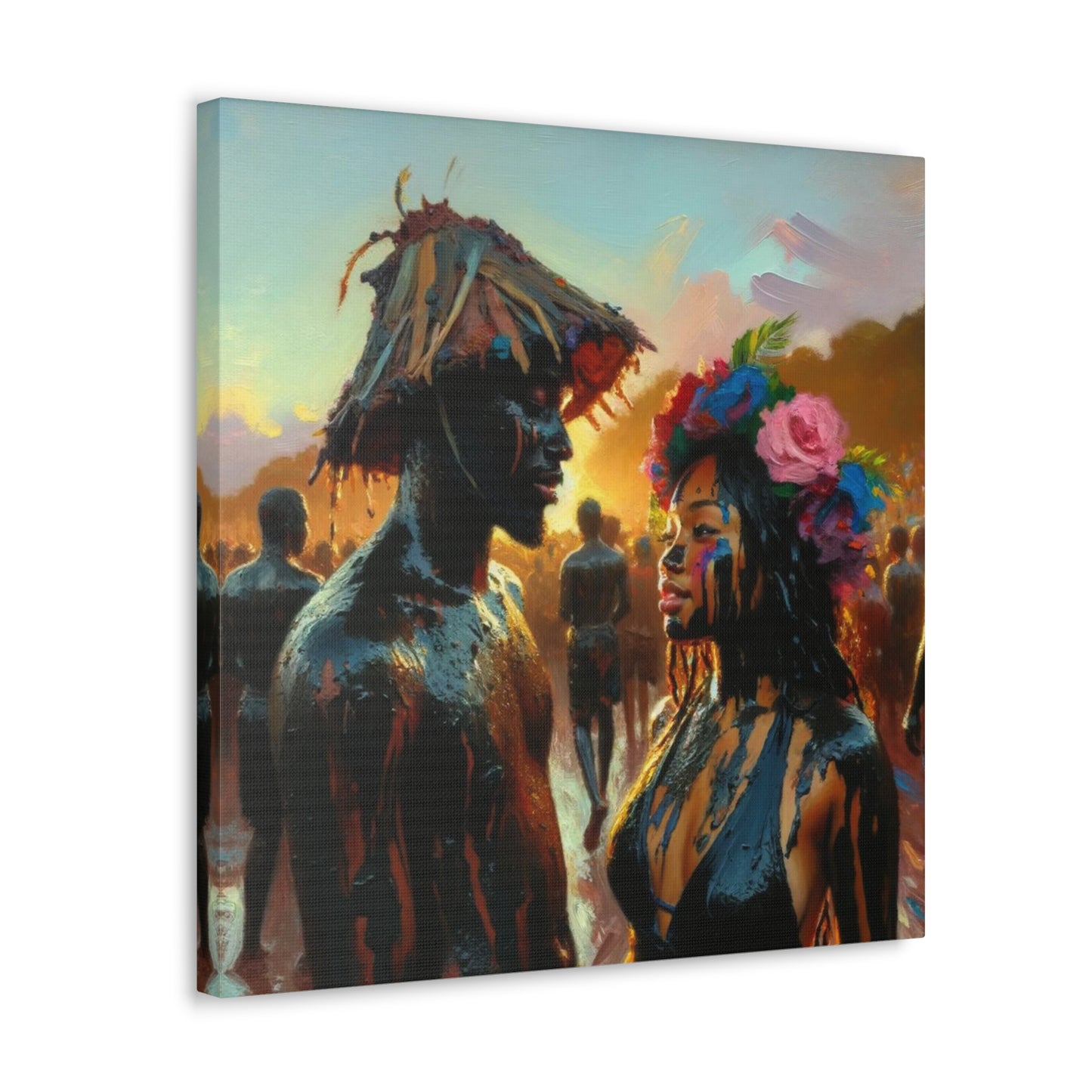 Art Print of Jouvert Morning, Afro-Caribbean Couple#4, Oil Finish, West Indian Ethnicity, Cultural, Heritage, Canvas Gallery Wraps