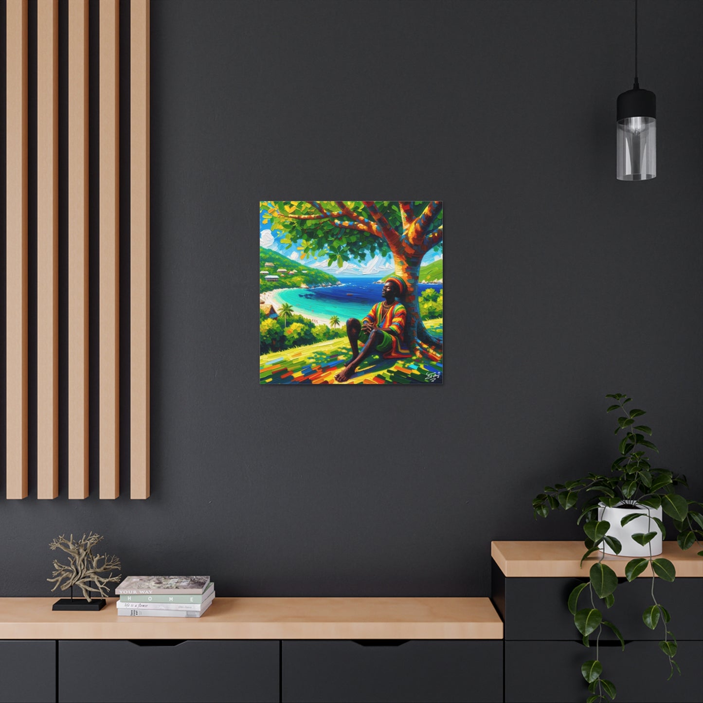 Art Print of Caribbean Man "Under the Tree," West Indian Art, Canvas Gallery Wraps