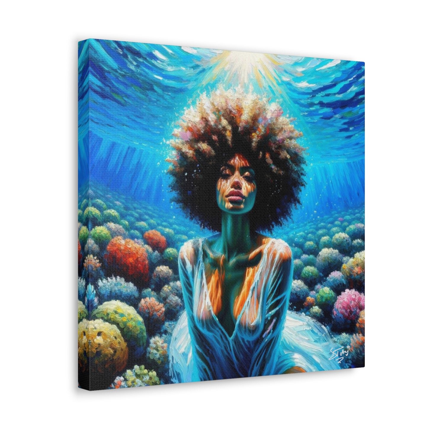 Art Print, Afro-Caribbean Woman, "Submerged" Oil Finish, West Indian Ethnicity, Cultural, Heritage, Abstract, Canvas Gallery Wrap