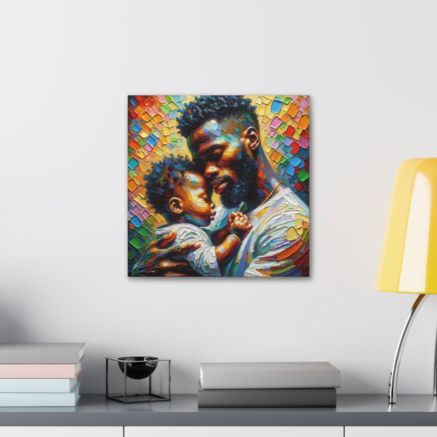 Art Print, Father & Son, Afro-Caribbean Man, Oil Finish, West Indian Ethnicity, Cultural, Heritage, Semi-Abstract, Canvas Gallery Wrap