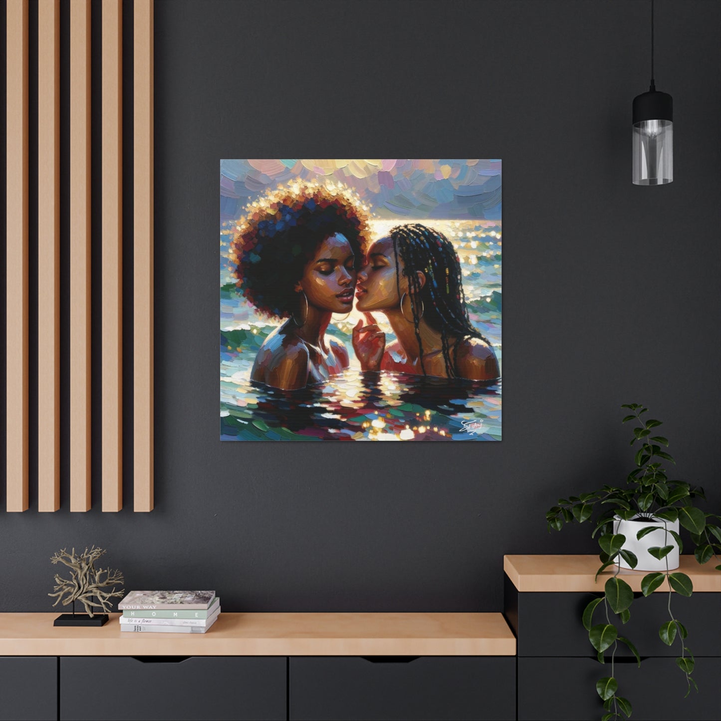 Art Print, Caribbean Couple, "No Boundaries" Semi-Abstract Oil Finish, West Indian Ethnicity, Cultural, Heritage, Abstract, Canvas Gallery Wrap