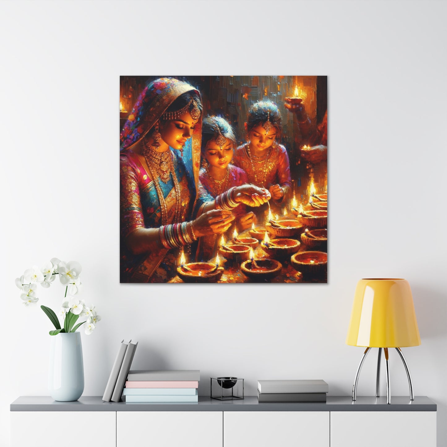 Art Print of Divali/Diwali Celebrations, Indo-Trinidadian, Oil Finish, West Indian Ethnicity, Cultural, Heritage, Canvas Gallery Wraps