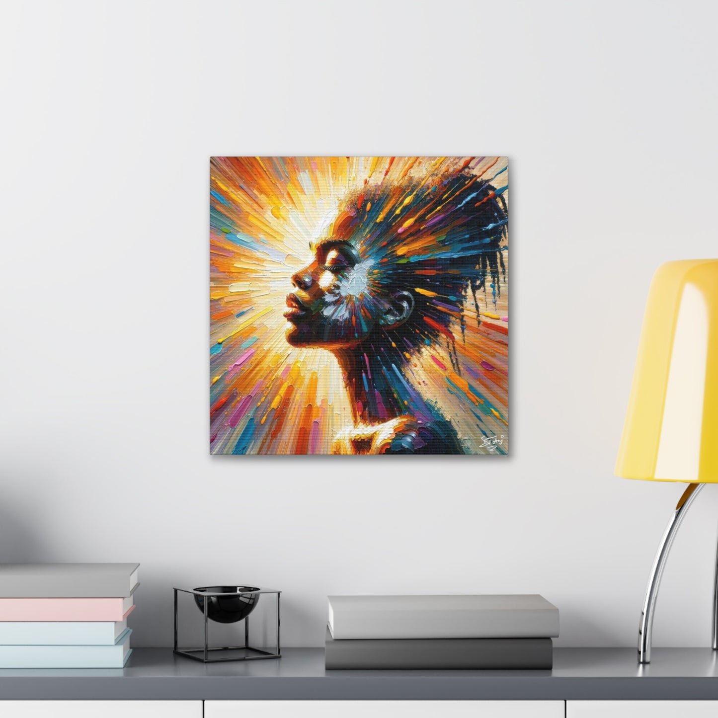 Art Print, Afro-Caribbean Woman, "Bright Light" Oil Finish, West Indian Ethnicity, Cultural, Heritage, Abstract, Canvas Gallery Wrap