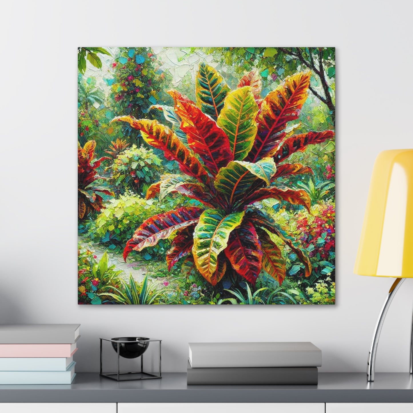 Art Print, Crotons, Oil Finish, West Indian Art, Canvas Gallery Wraps