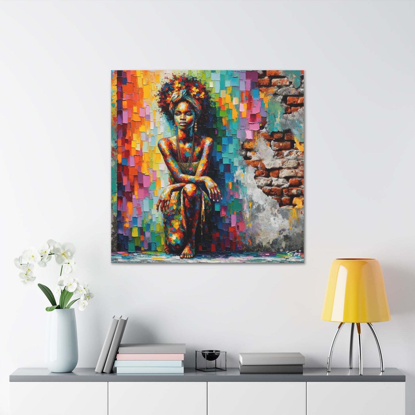 Art Print, Afro-Caribbean Woman "In Paint," (4) Oil Finish, West Indian Ethnicity, Cultural, Heritage, Semi-Abstract, Canvas Gallery Wrap