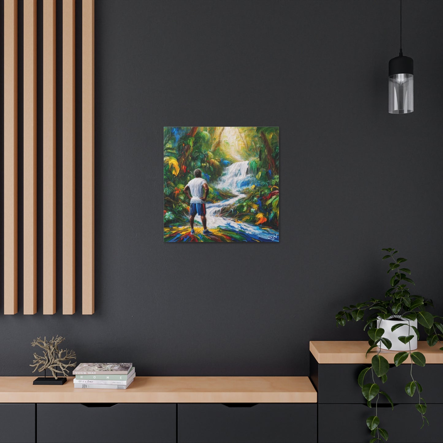 Art Print of Waterfall Scene, West Indian Art, Canvas Gallery Wraps