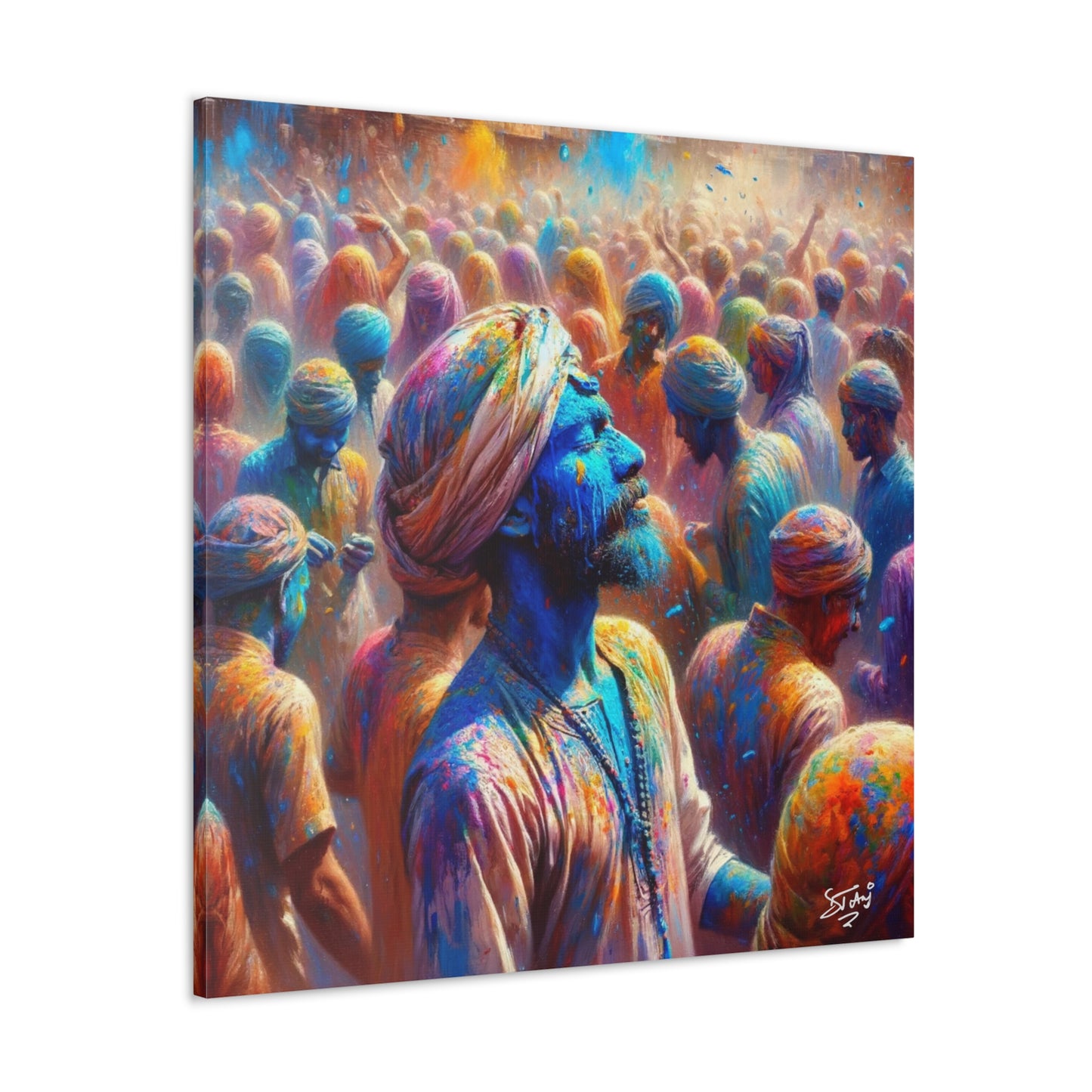 Art Print, Indo-Caribbean Man, "Phagwa" Oil Finish, West Indian Ethnicity, Cultural, Heritage, Canvas Gallery Wrap