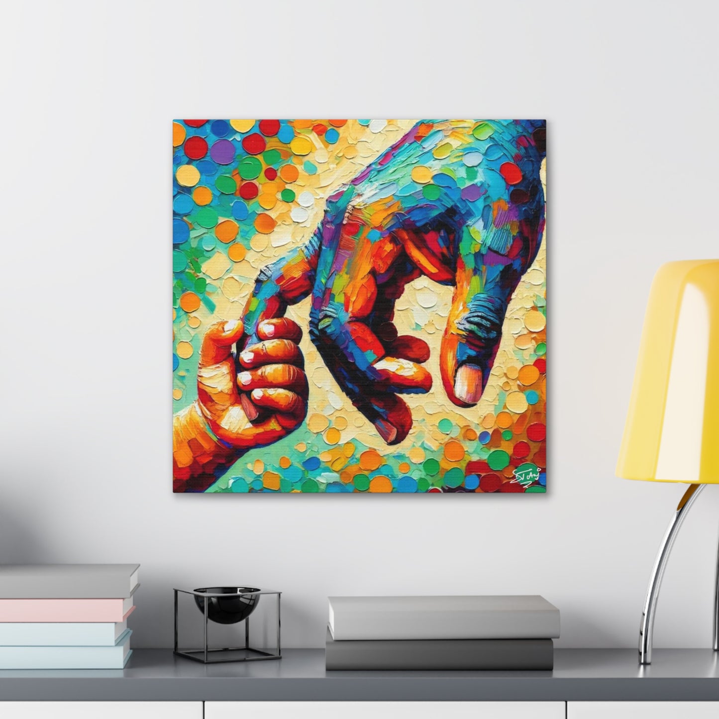 Art Print, Afro-Caribbean Father & Son, Oil Finish, West Indian Ethnicity, Cultural, Heritage, Abstract, Canvas Gallery Wrap