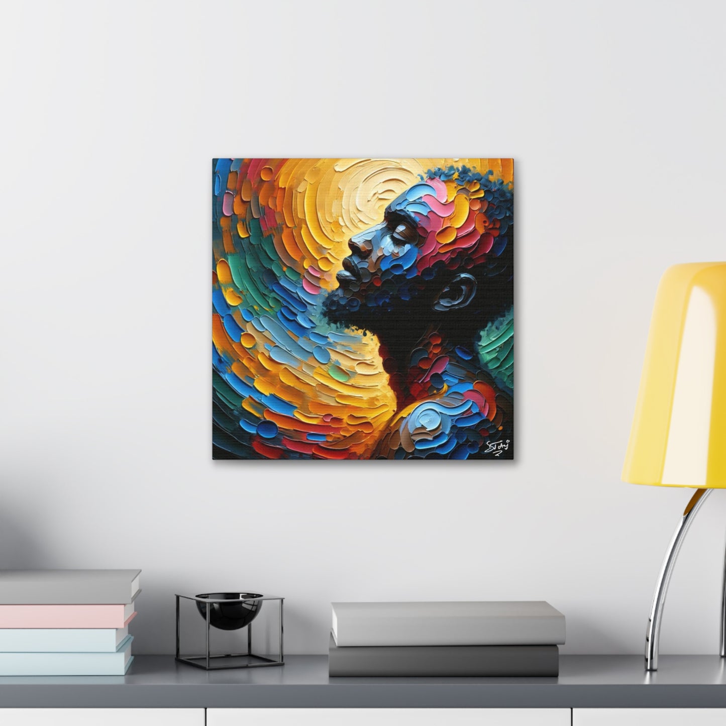 Art Print, Afro-Caribbean Man, "Deep in Thought," Oil Finish, West Indian Ethnicity, Cultural, Heritage, Abstract, Canvas Gallery Wrap