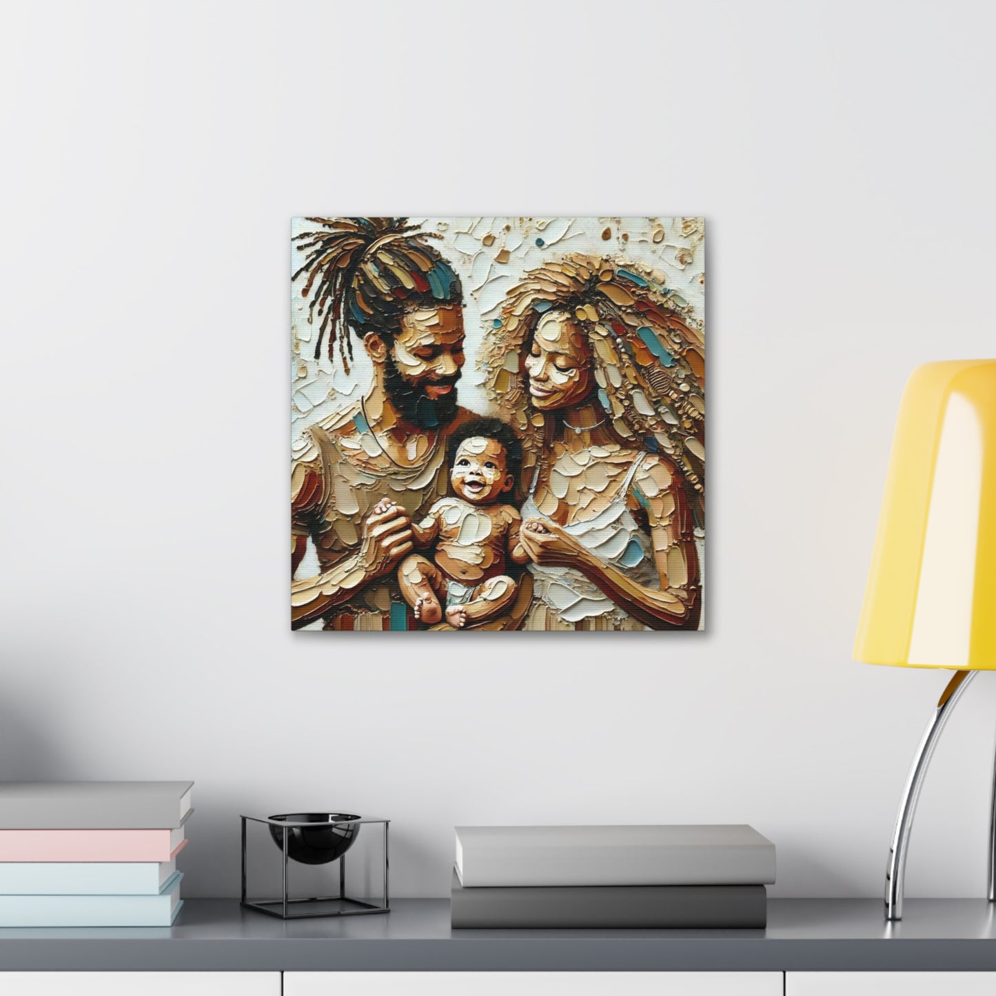 Art Print, Afro-Caribbean Family, Semi-Abstract, Oil Finish, West Indian Ethnicity, Cultural, Heritage, Semi-Abstract, Canvas Gallery Wrap