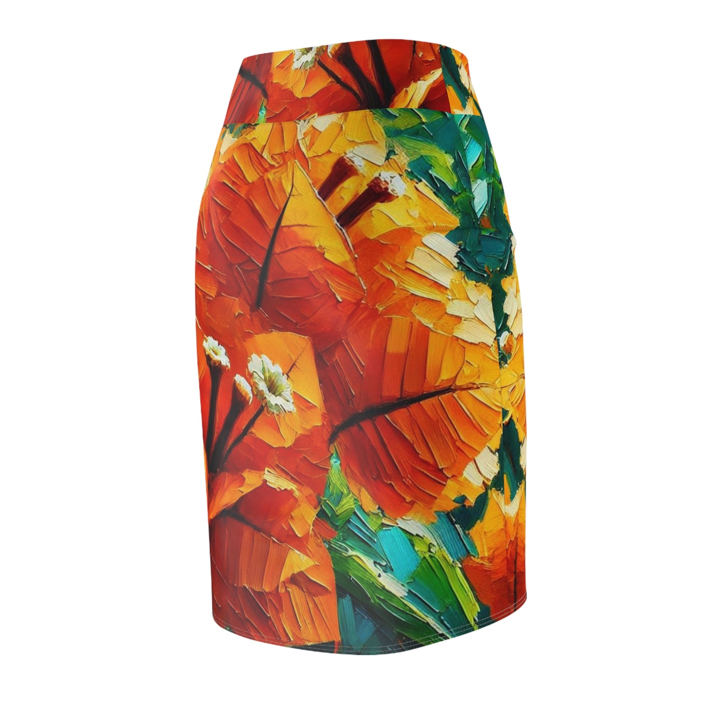 Women's Pencil Skirt (AOP) Orange Bougainvillea Print