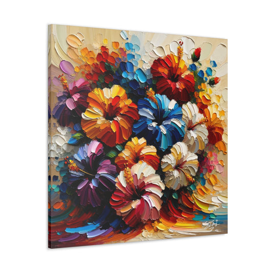 Print#2 of Hibiscus Flower Arrangement, Semi-abstract, Oil Paint finish, Caribbean, Tropical, Canvas Gallery Wraps