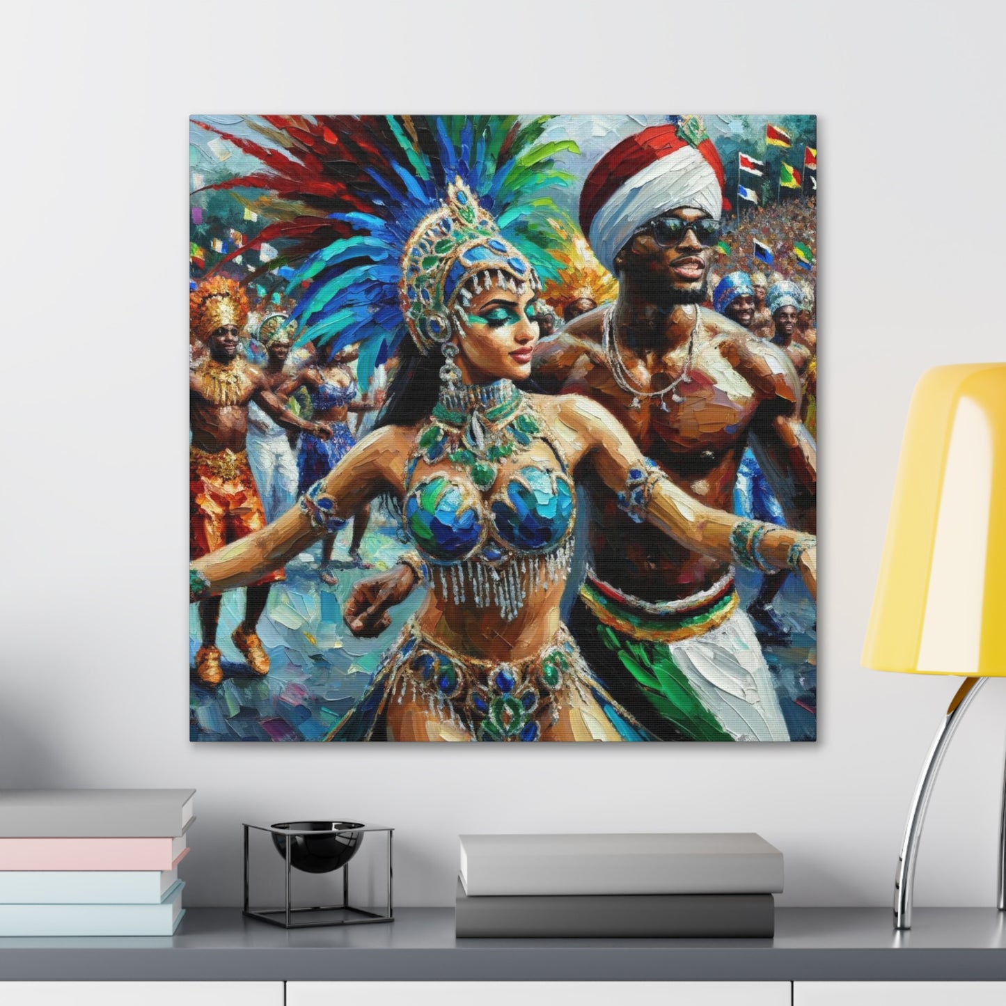 Art Print, Trini Masqueraders#3, Carnival, Oil Finish, West Indian Ethnicity, Cultural, Heritage, Indo & Afro Caribbean, Canvas Gallery Wrap