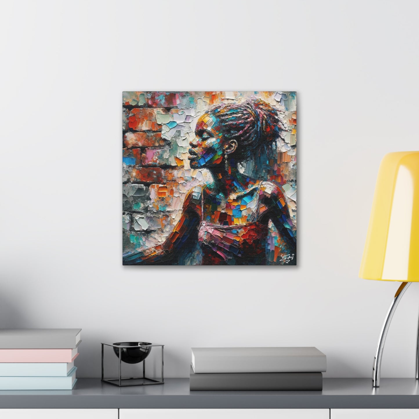 Art Print, Afro-Caribbean Woman "In Paint," (3) Oil Finish, West Indian Ethnicity, Cultural, Heritage, Semi-Abstract, Canvas Gallery Wrap