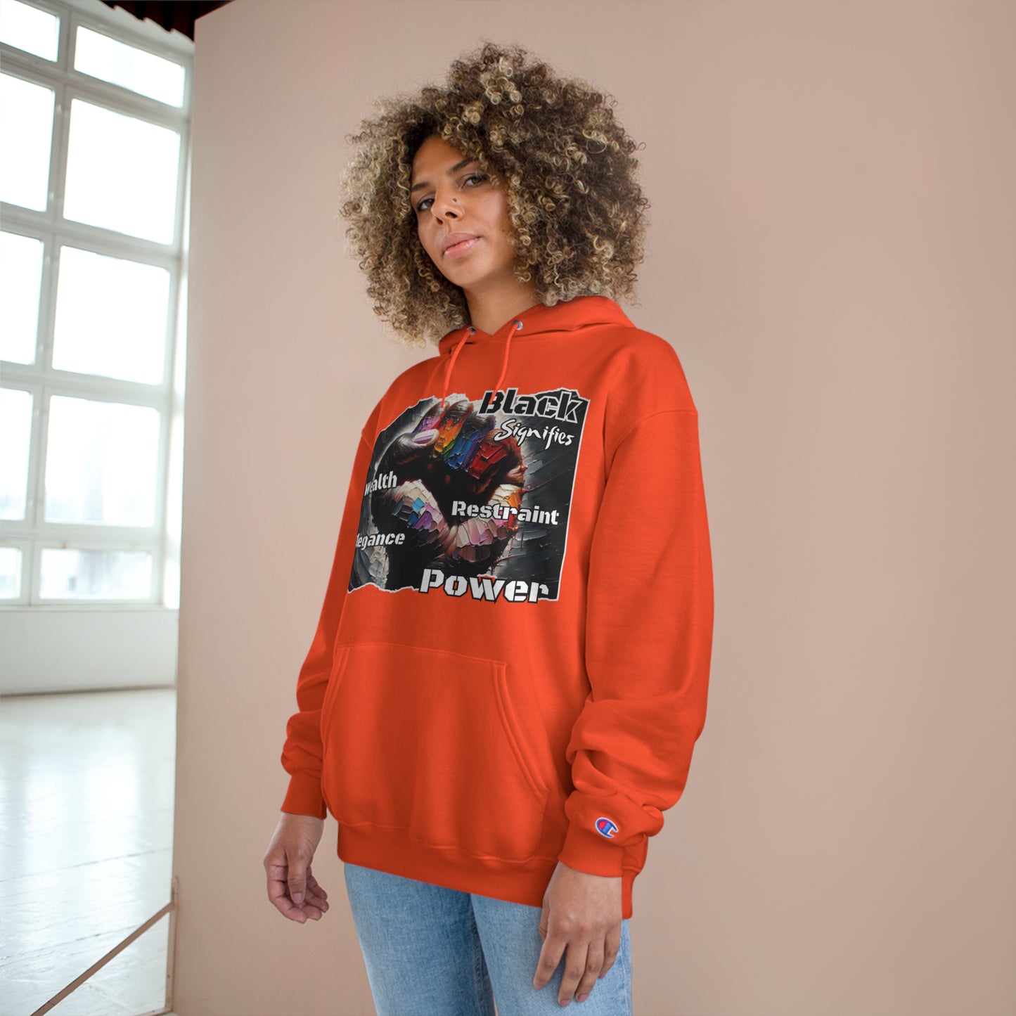 Champion Hoodie, "Black Signifies..." Inclusion, Anti-Racism, Racial Justice, One Love, Unity, Diversity, Immigrant Outsiders, Caribbean Culture, FashionWithPurpose, ConsciousClothing, Cultural Identity, Black Inspiration Empowerment