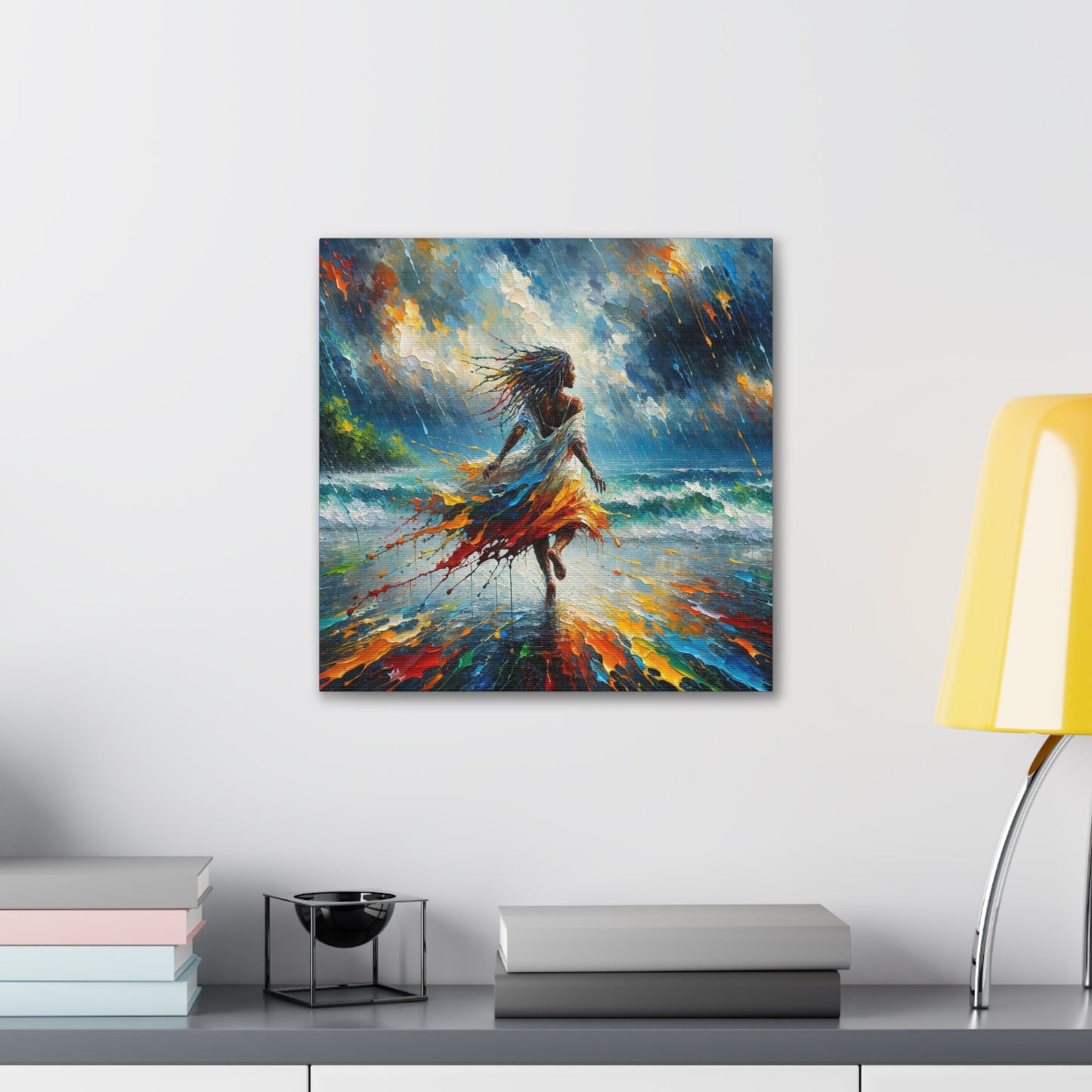 Art Print#4, East Indian Woman from Trinidad running into the Atlantic Ocean, Caribbean, Oil Finish, West Indian Art, Canvas Gallery Wraps