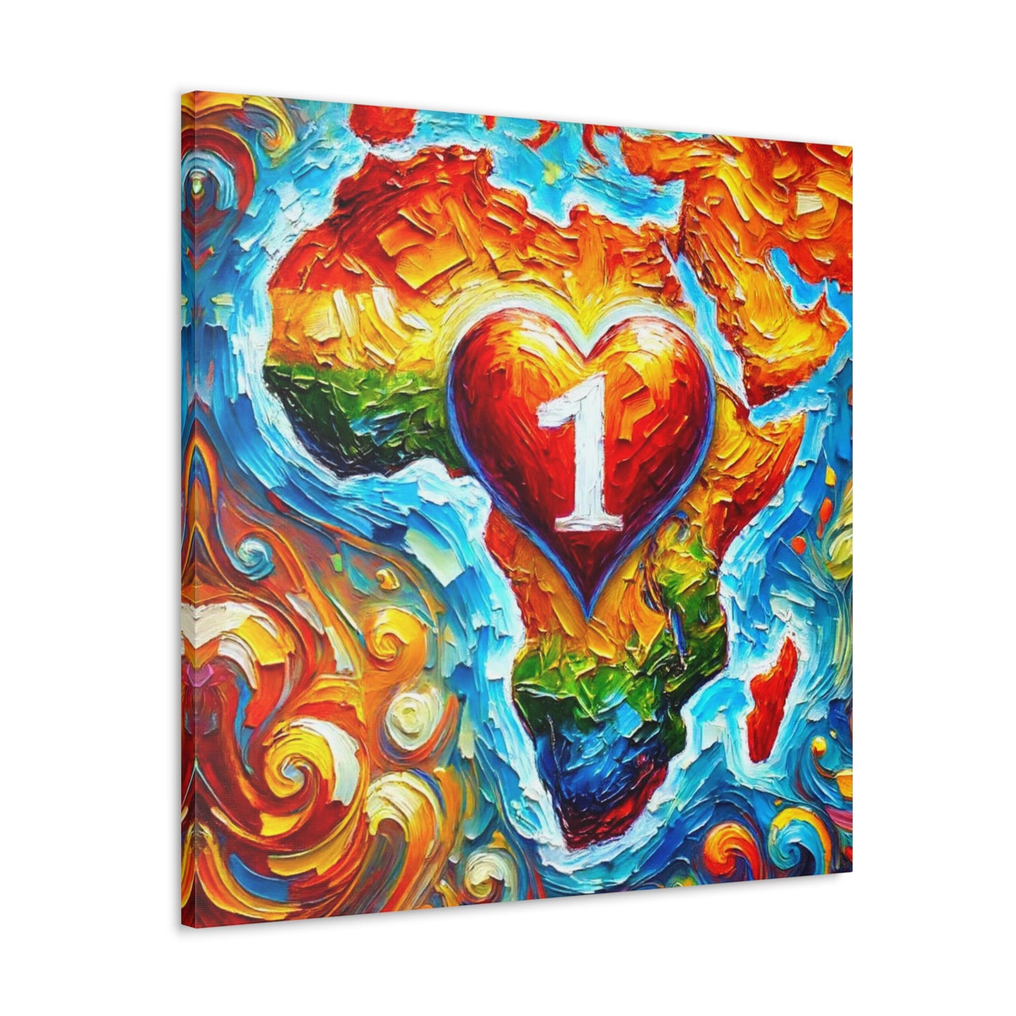 Art Print, "One Love" Oil Finish, Abstract, African Unity, Ethnicity, Cultural, Heritage, Semi-Abstract, Canvas Gallery Wrap