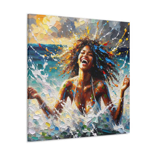 Art Print of Dougla Woman's Exhilaration Captured - Joy, Laughter, Color, Caribbean, Oil Finish, West Indian Art, Canvas Gallery Wraps