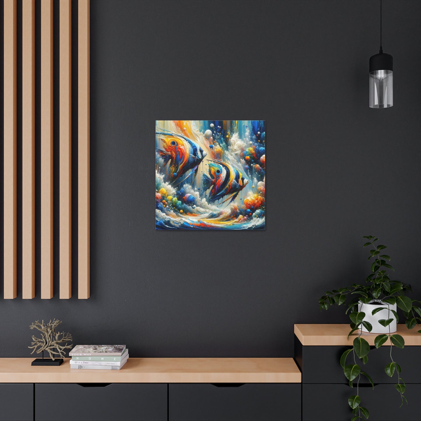 Art Print, Angelfish, Abstract Oil Finish, Caribbean Nature, Canvas Gallery Wrap