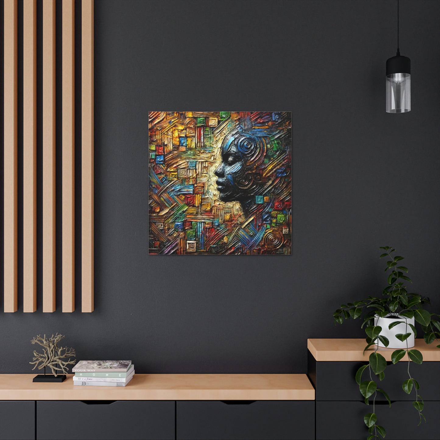 Art Print, African Print, Black Power, Silhouette, Abstract Oil Finish, Unity, One Love, Canvas Gallery Wrap