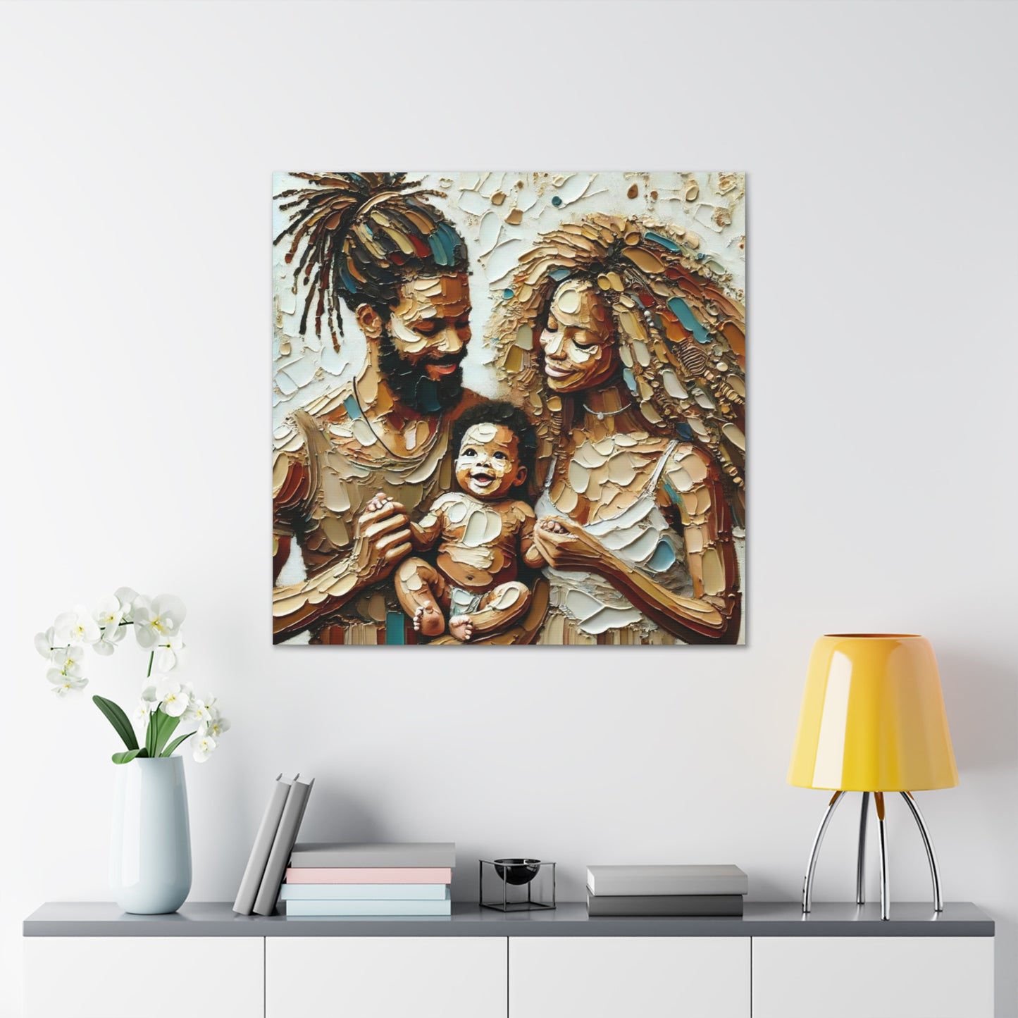 Art Print, Afro-Caribbean Family, Semi-Abstract, Oil Finish, West Indian Ethnicity, Cultural, Heritage, Semi-Abstract, Canvas Gallery Wrap