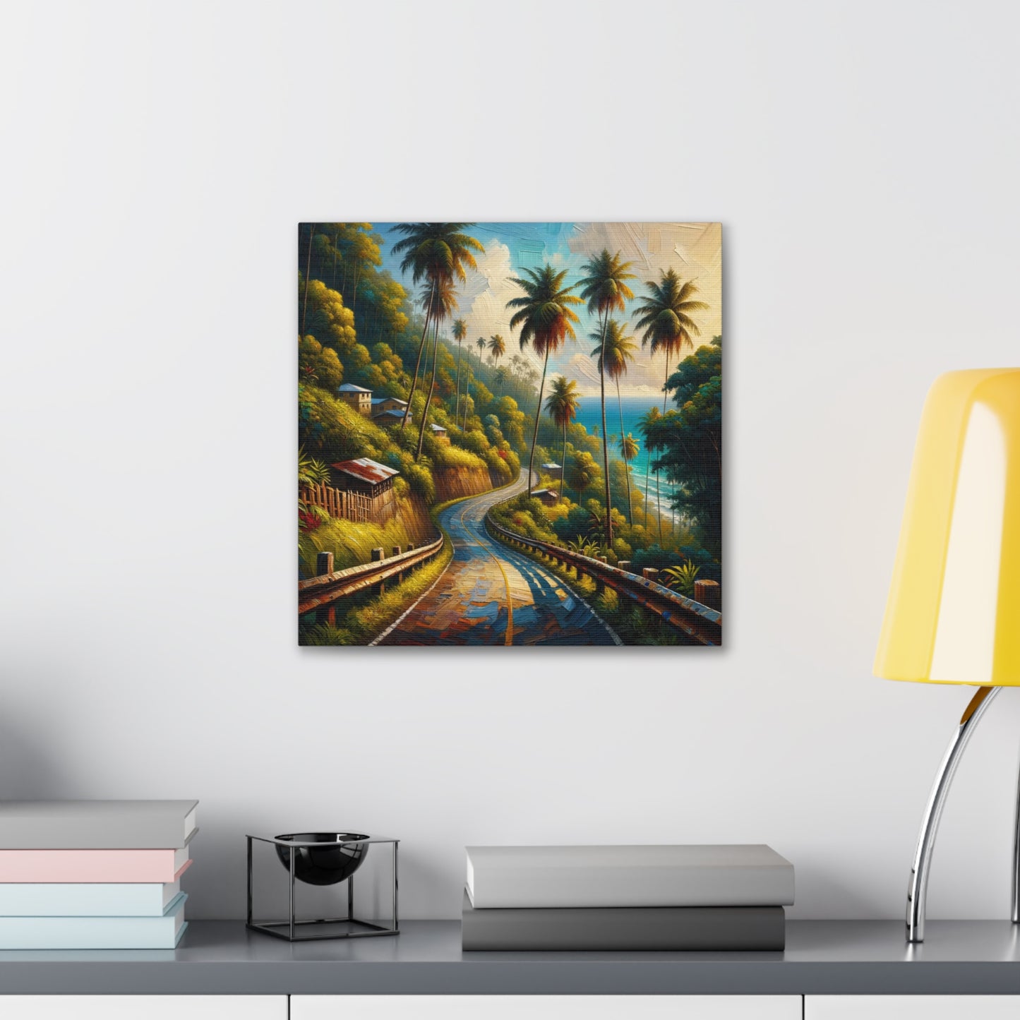 Art Print#2 of Tranquil Countryside Road in Tobago, Oil Finish. Scenic Island, Caribbean, West Indian Art, Canvas Gallery Wraps